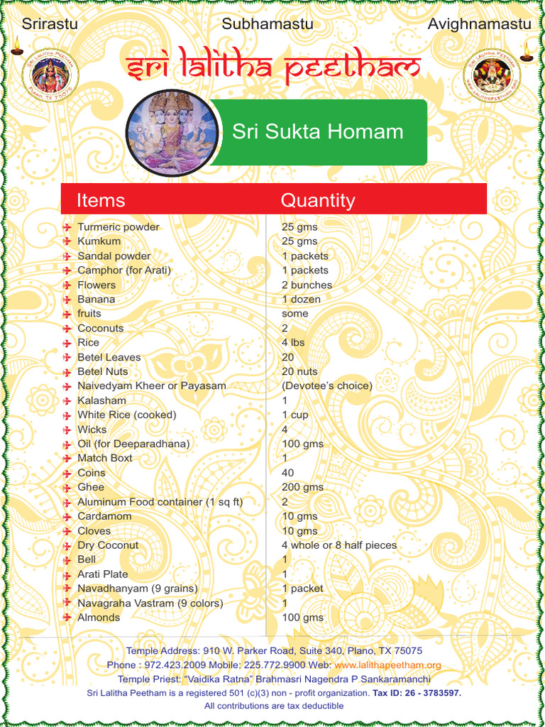 Sri Sukta Homam | PDF | Foods | Cuisine