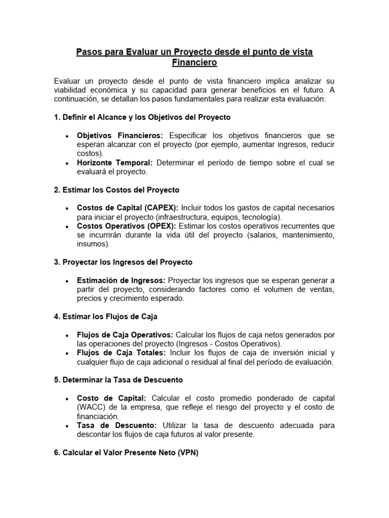 Pasos para Evaluar Un Proyecto Desde El Punto de Vista Financiero | PDF ...