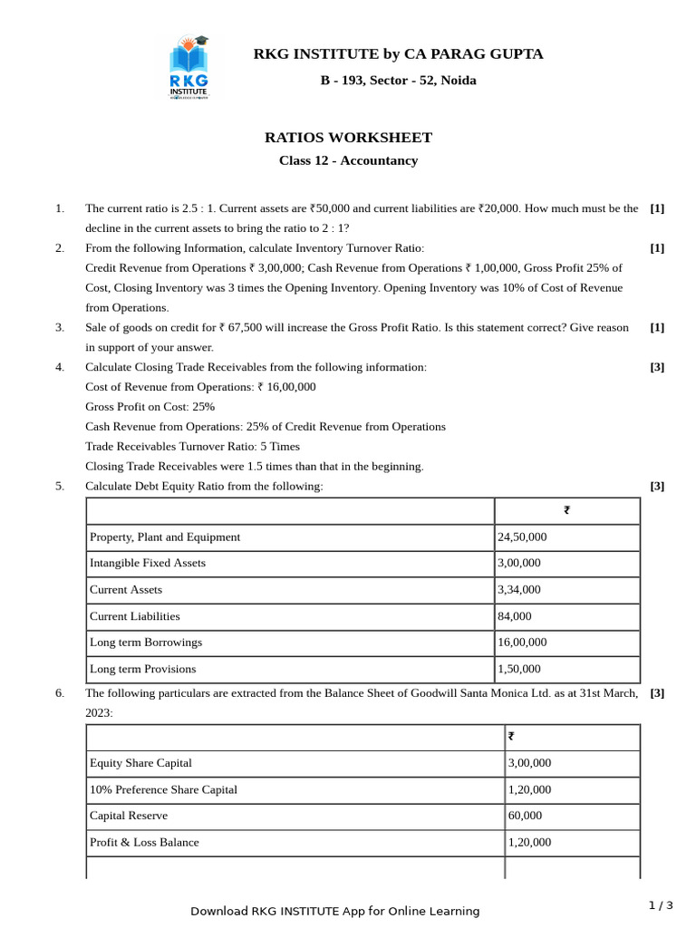 Ratio Analysis for Class 12 Accountancy | PDF | Revenue | Debt