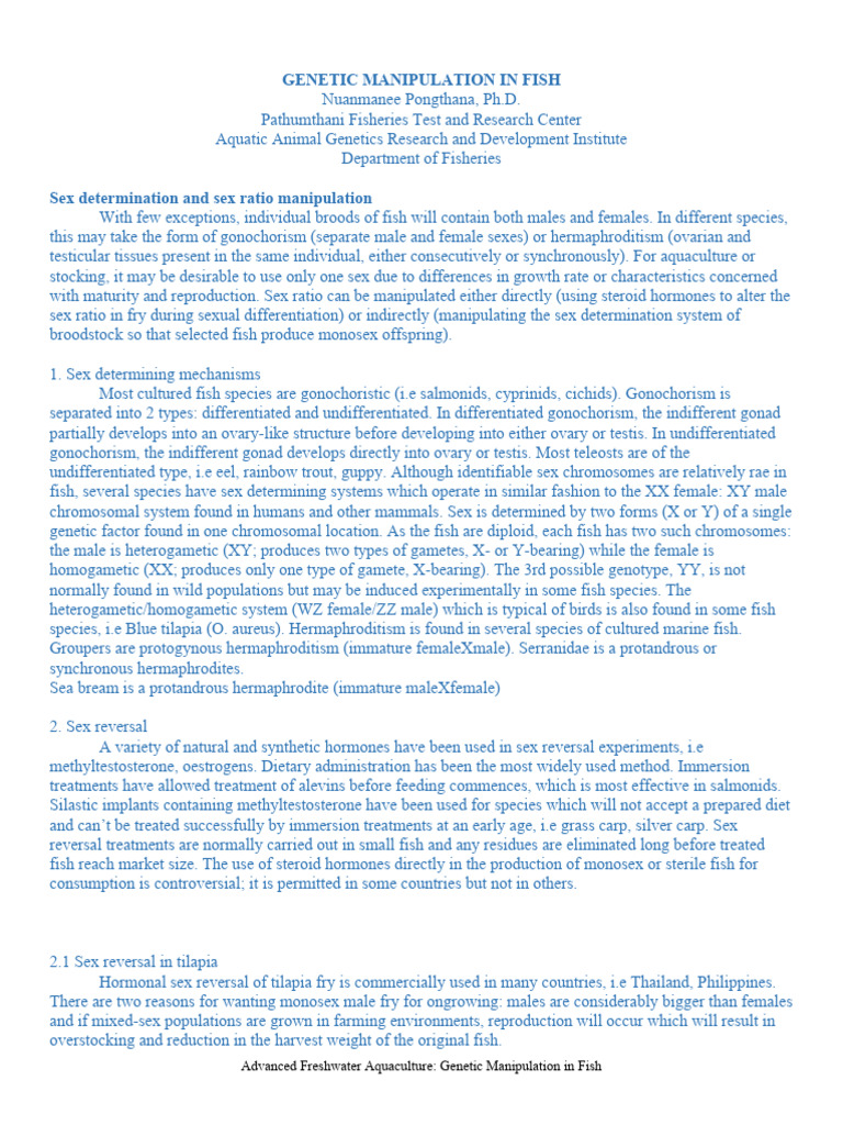 Fish Genetic Manipulation Guide | PDF | Ploidy | Meiosis