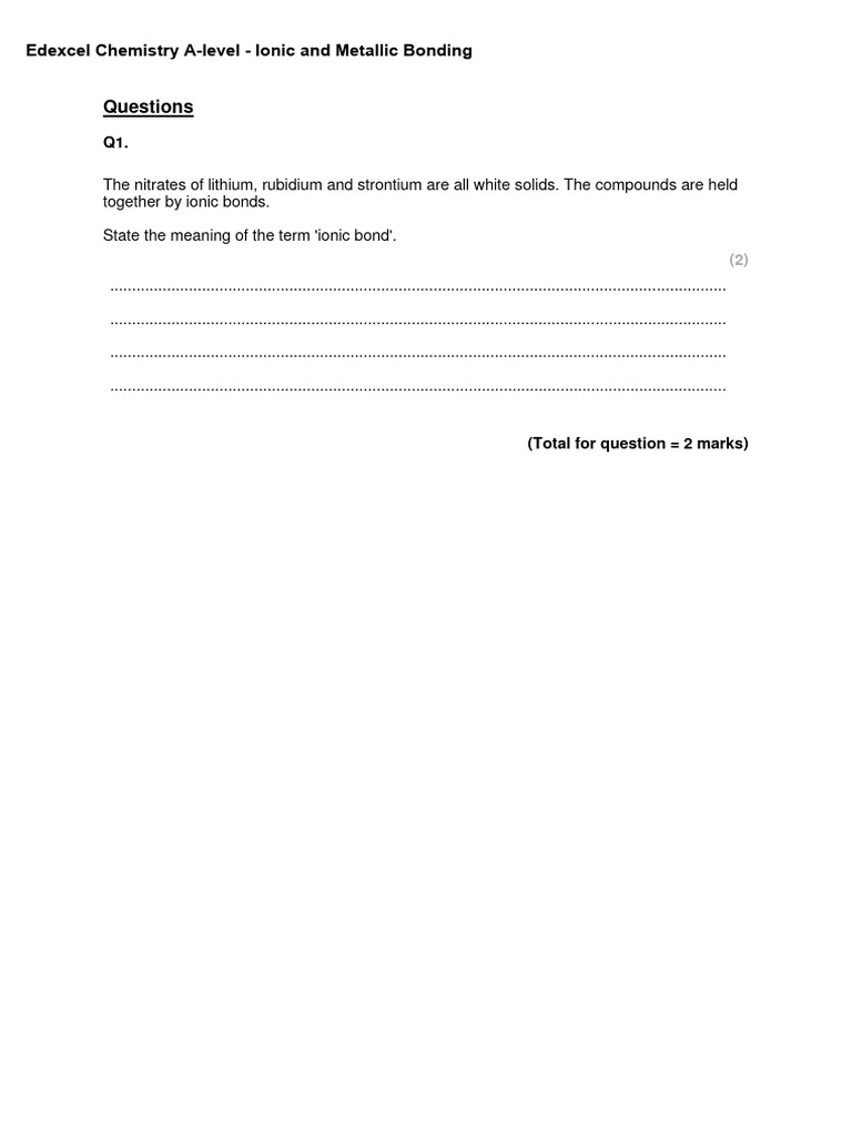 Ionic and Metallic Bonding Questions | PDF | Ion | Chemical Compounds