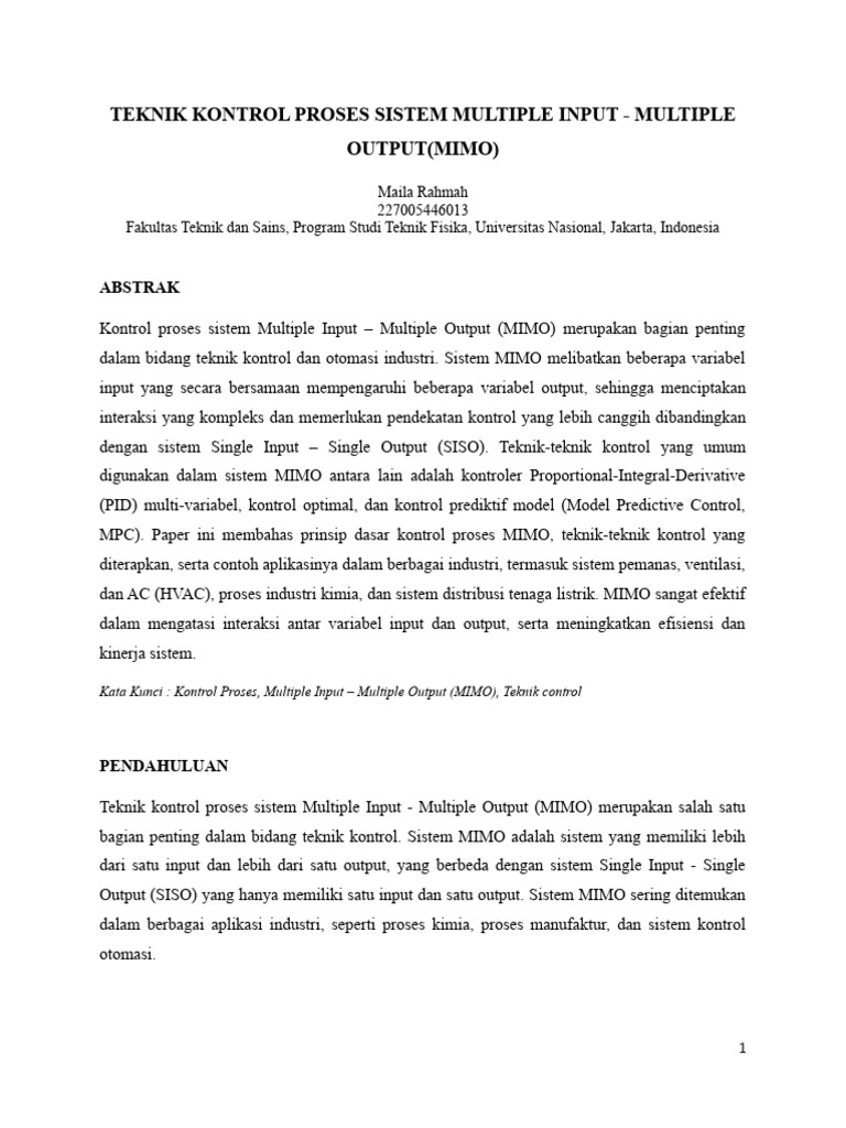 Aplikasi Kontrol Proses Sistem Multiple Input | PDF