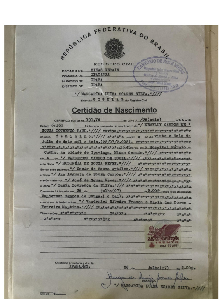 certidão de nascimento | PDF