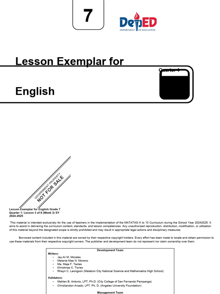 Q1 LE English 7 Lesson 3 Week 3 | PDF | Poetry | Word