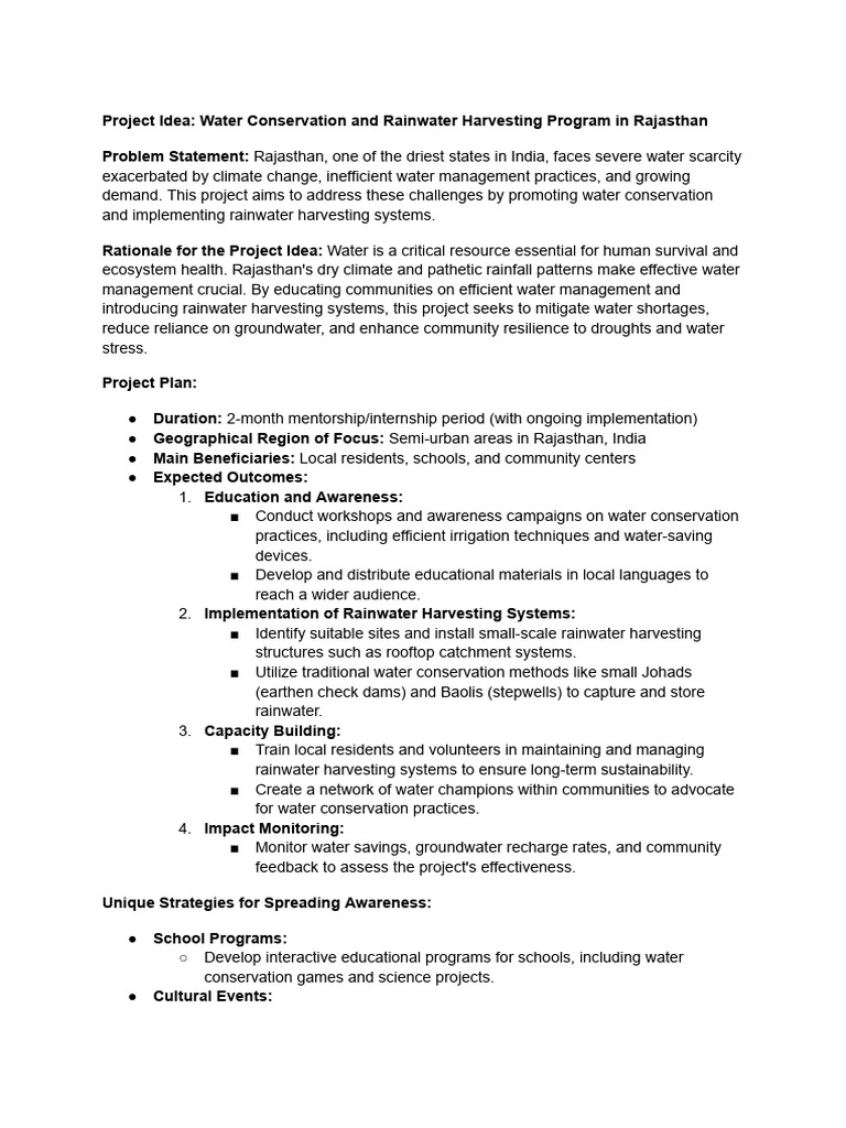 Project Idea - Water Conservation and Rainwater Harvesting Program in ...