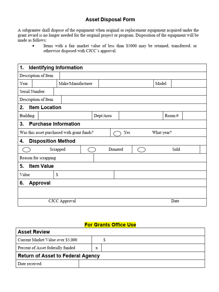 Sample Asset Disposal Form Template PDF