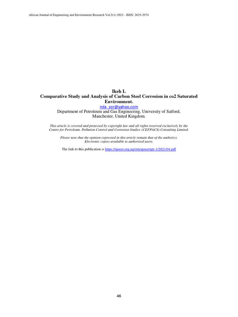 Comparative Study and Analysis of Carbon | PDF | Corrosion | Carbon Dioxide