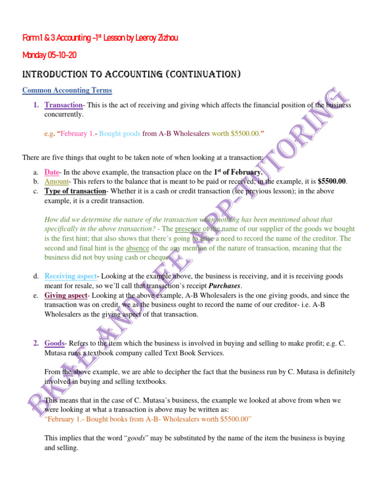 Form 1 Accounting Basics Overview | PDF | Debits And Credits | Corporations