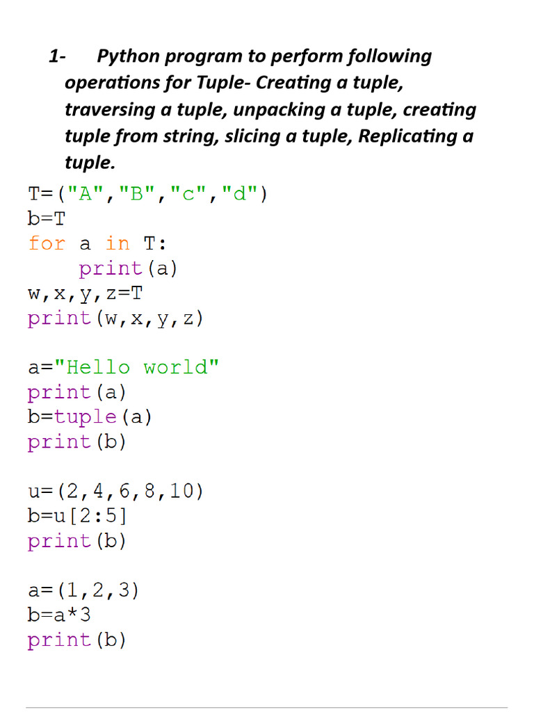 Python Program To Perform Following Operations For Tuple | PDF
