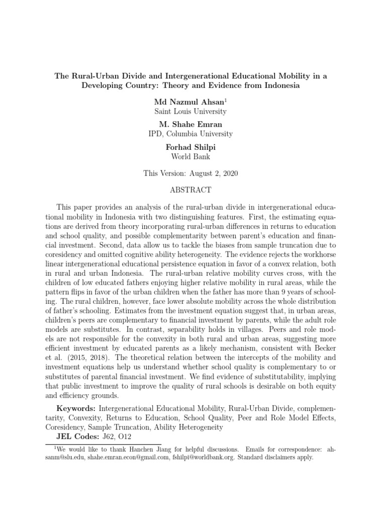 Rural-Urban Education Mobility in Indonesia | PDF | Social Mobility ...