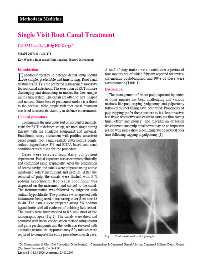 Single Visit Root Canal Treatment | PDF | Dental Anatomy | Diseases And ...
