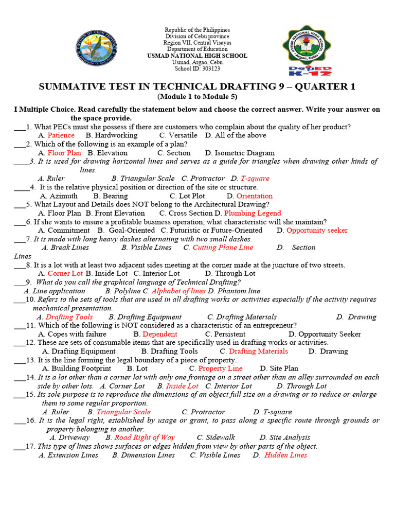 summative test q1 | PDF | Technical Drawing