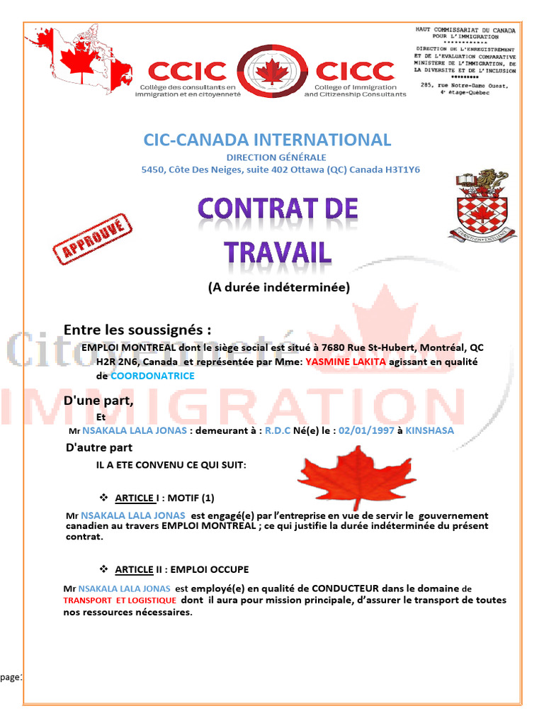 Contrat de travail au Canada 2024 | PDF | Droit