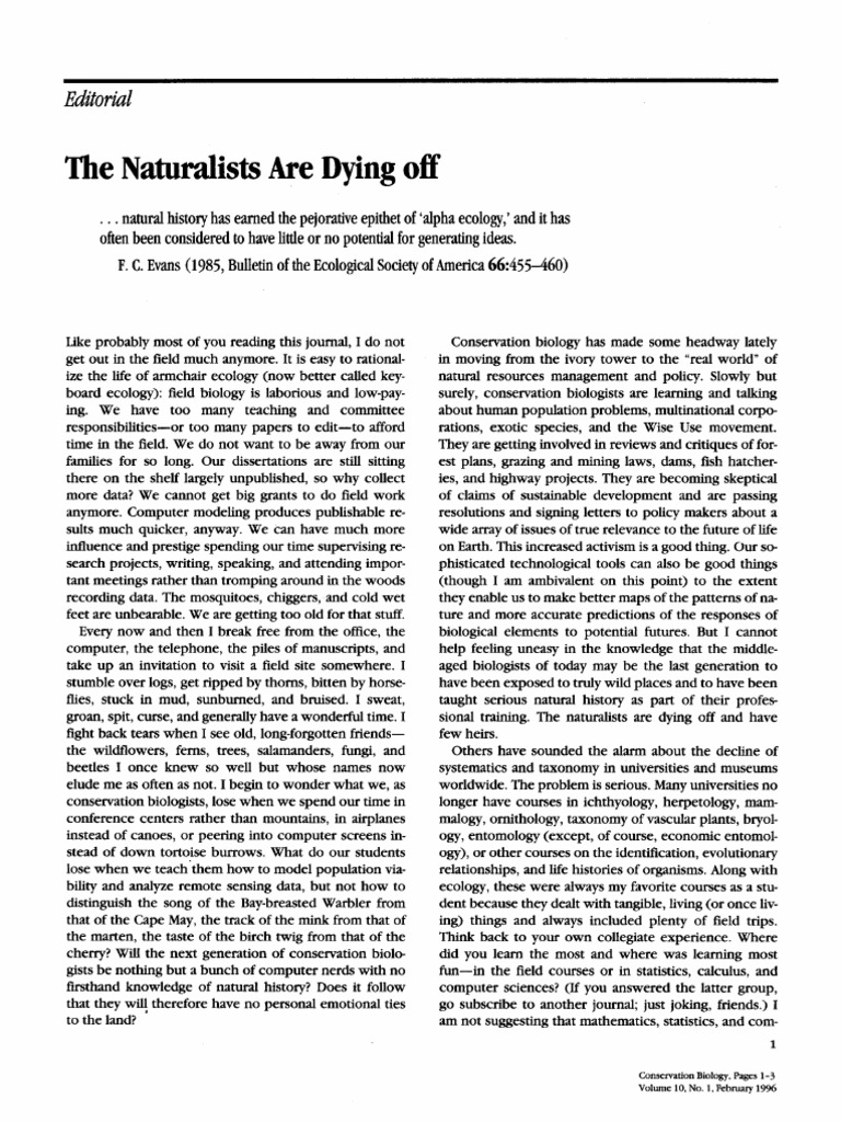 Noss naturalist are dying off pdf conservation biology taxonomy