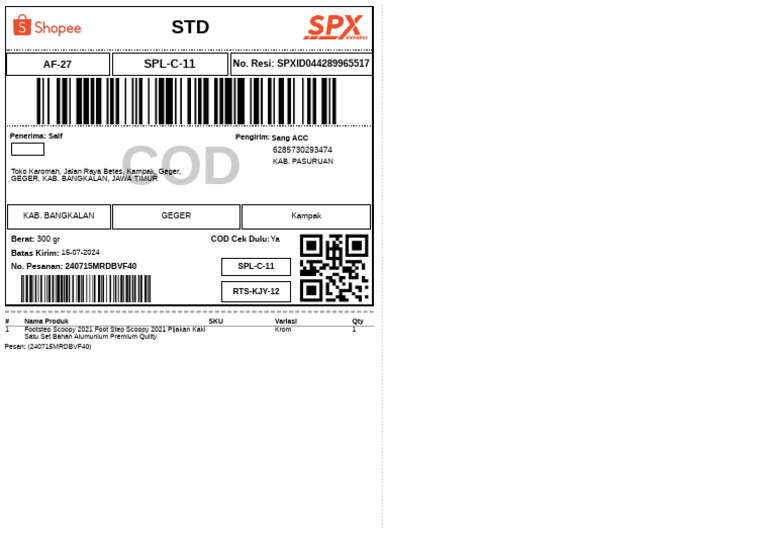 COD Order Details for Footstep Scoopy | PDF