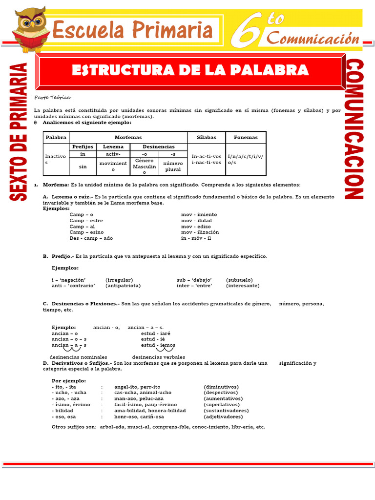 Estructura de la Palabra en Español | PDF | Palabra | Numero Gramatical