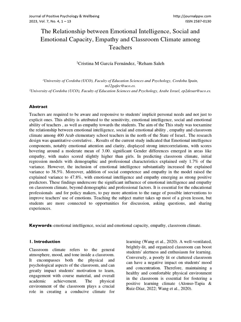 Emotional Intelligence and Classroom Climate | PDF | Emotional ...