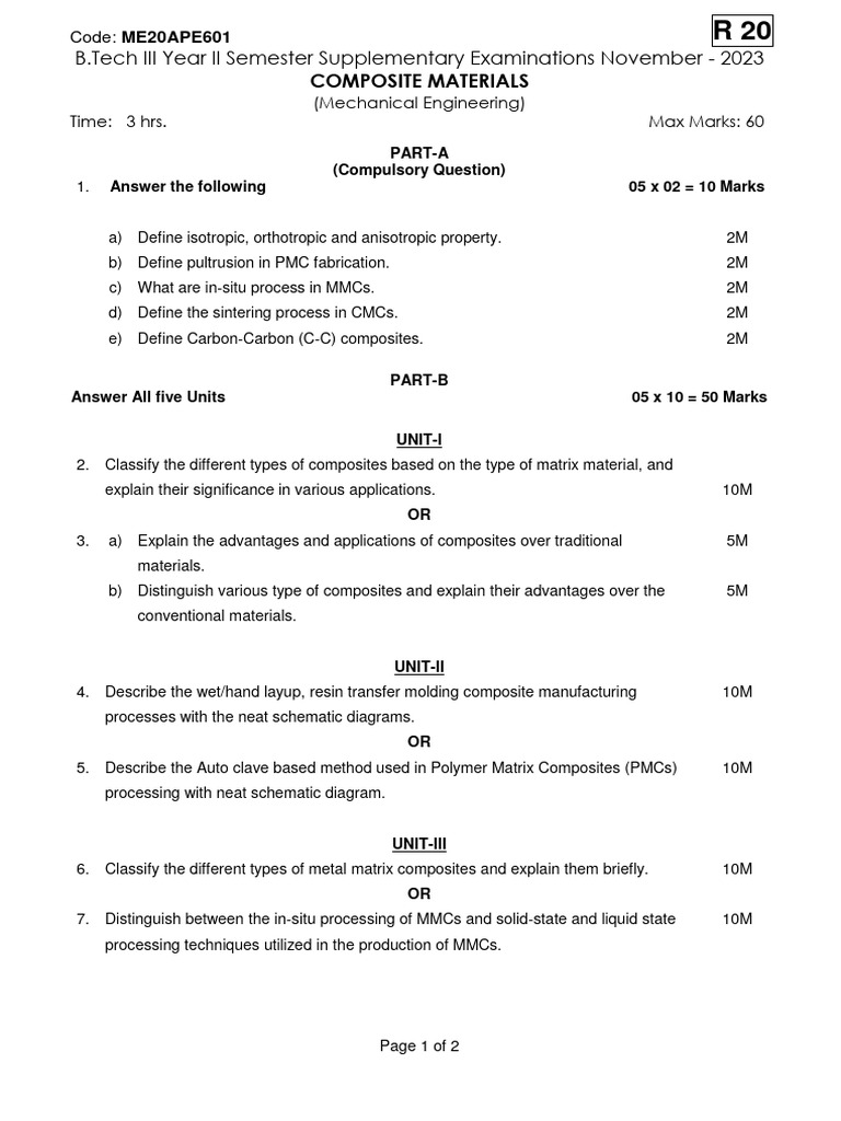 B.Tech Exam: Composite Materials Guide | PDF | Composite Material ...