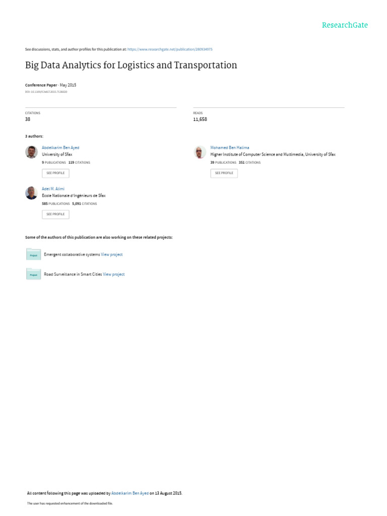 Big Data Analytics For Logistics and Transportation: Conference Paper ...