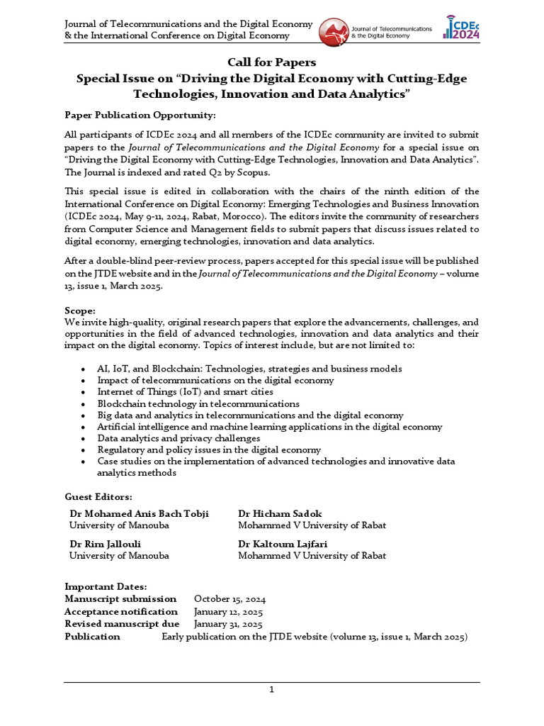 Call for Papers: Special Issue on Digital Economy | PDF | Internet Of ...