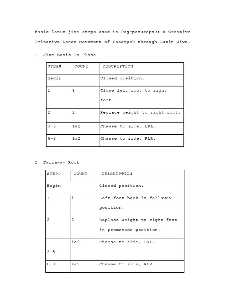 Basic Latin Jive Steps Used in Pag | PDF | Dances