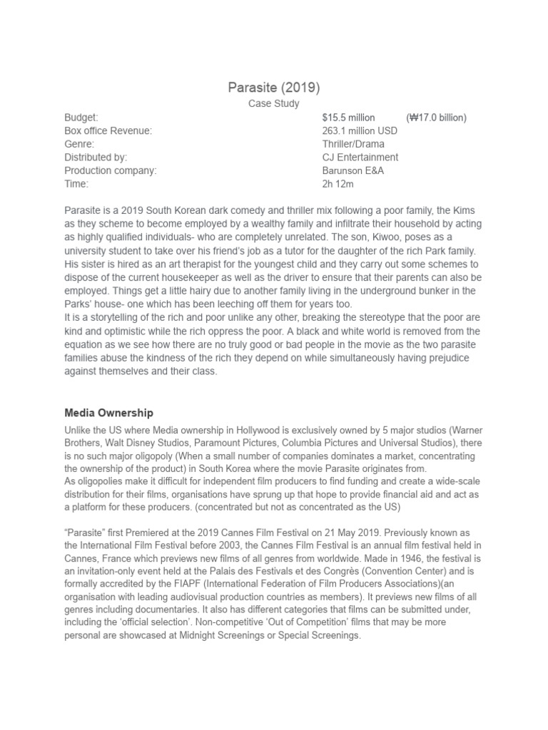 Parasite 2019 Case Study Pdf