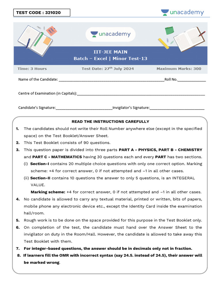 27-Jul-2024 - IIT JEE - TEST-13 - Excel - 321020 - Student | PDF ...