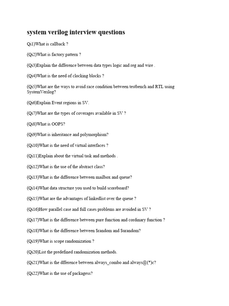 SystemVerilog Interview Questions Guide | PDF | Method (Computer ...