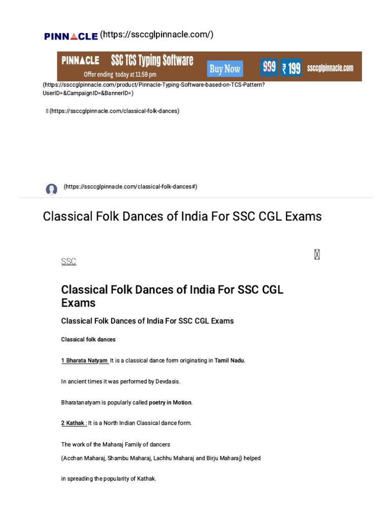 SSC CGL Guide to Indian Dance Forms | PDF | Dances | Concert Dance