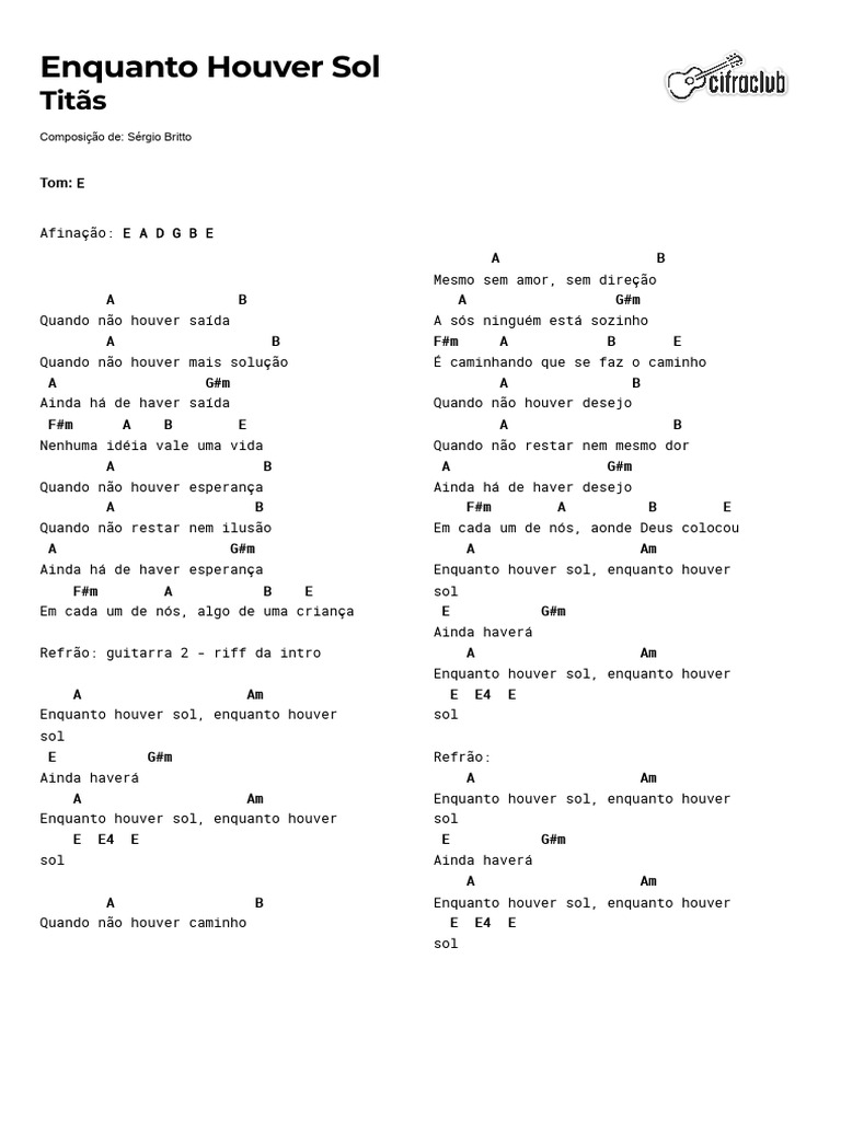 Cifra e Letra: Enquanto Houver Sol | PDF