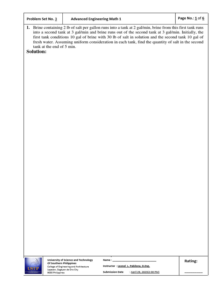 Prob Set No.3 (Advanced Engg Math 1 ME 504) 2023 | PDF | Discharge ...