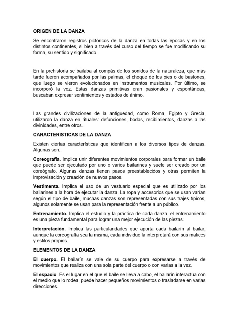 Origen de La Danza | PDF | Bailes | Las artes escénicas