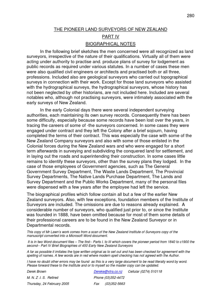 Part IV The Pioneer Land Surveyors of New Zealand PDF Surveying