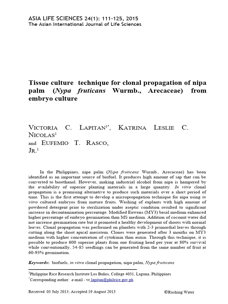 24-1-2015. Lapitan, Nicolas & Rasco. ASIA LIFE SCIENCES 24 (1) 111-125 ...