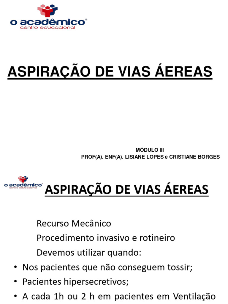 Técnicas de Aspiração de Vias Aéreas | PDF | Medicina Clínica