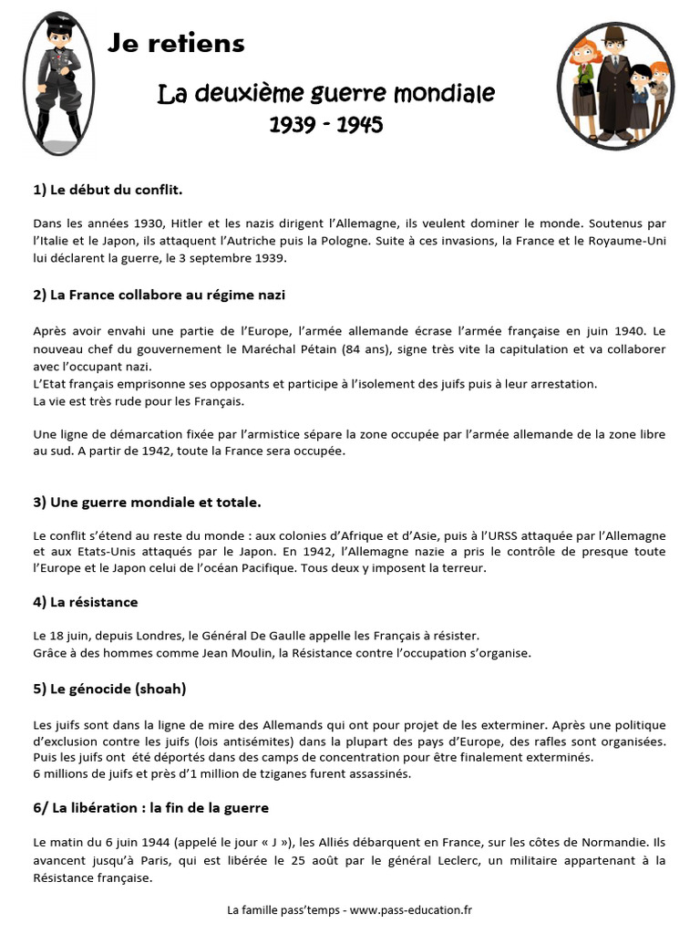 La Seconde Guerre Mondiale pour CM2 | PDF | Allemagne nazie | France de ...