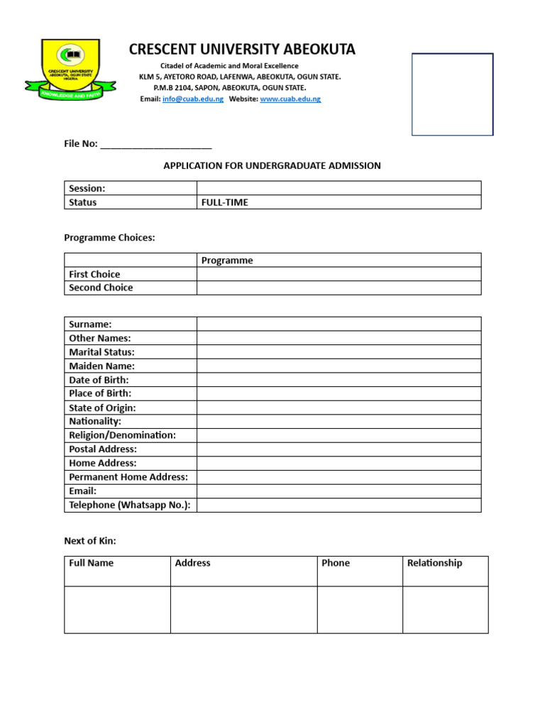 CUAB Undergraduate Admission Form | PDF | Educational Stages