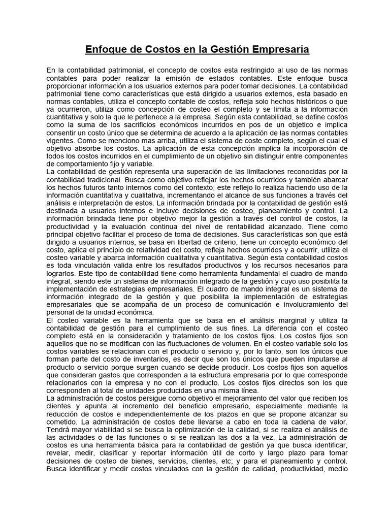 Enfoque de Costos en la Gestión Empresarial | PDF | Planificación ...