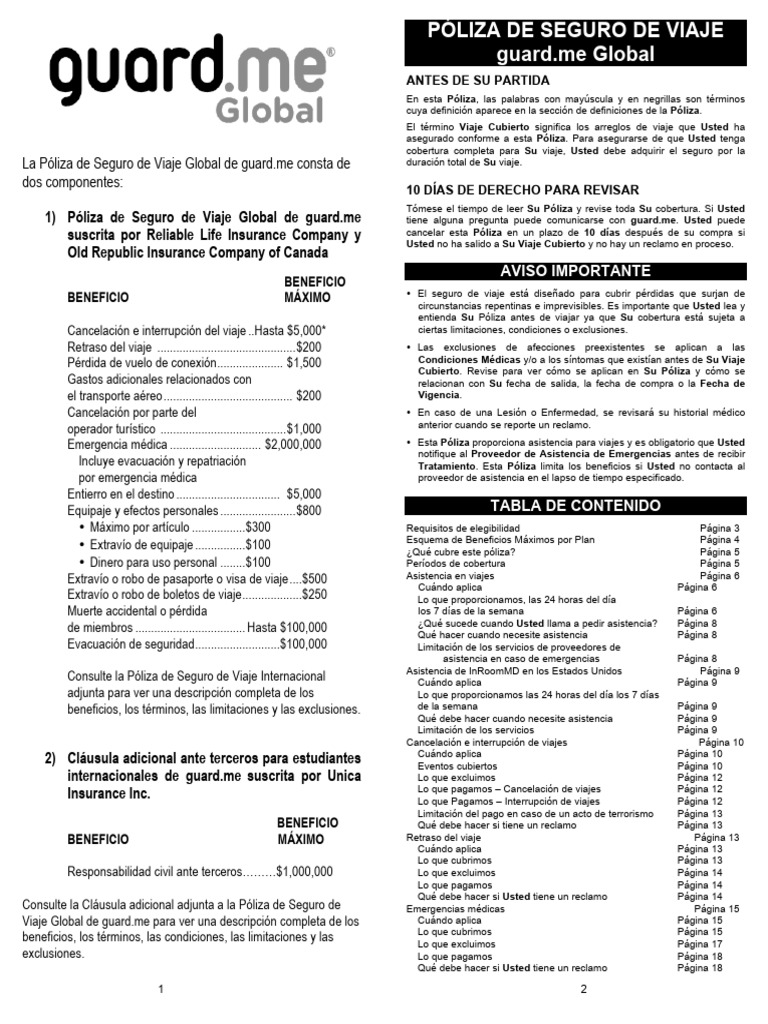 Terminos y Condiciones GUARD - ME Global | PDF | Póliza de seguros ...