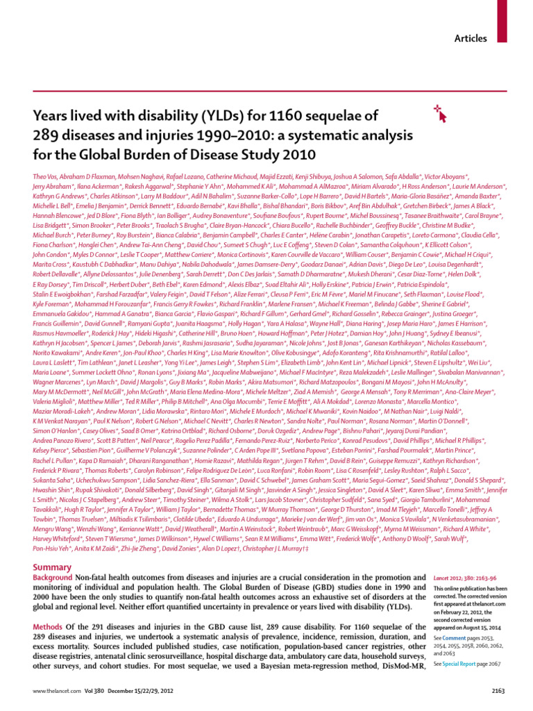 Vos 2012 | PDF | Epidemiology | Mental Disorder