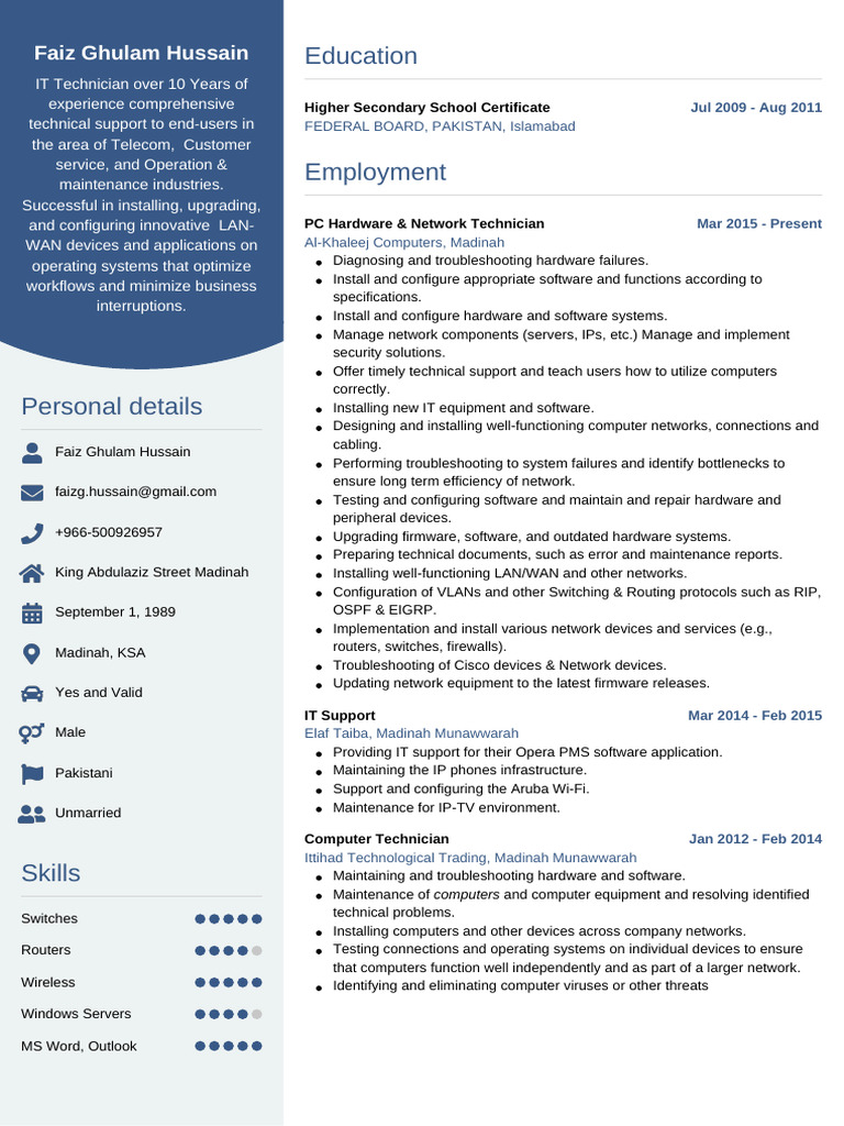 Resume Faiz Ghulam Hussain | PDF | Computer Network | Local Area Network
