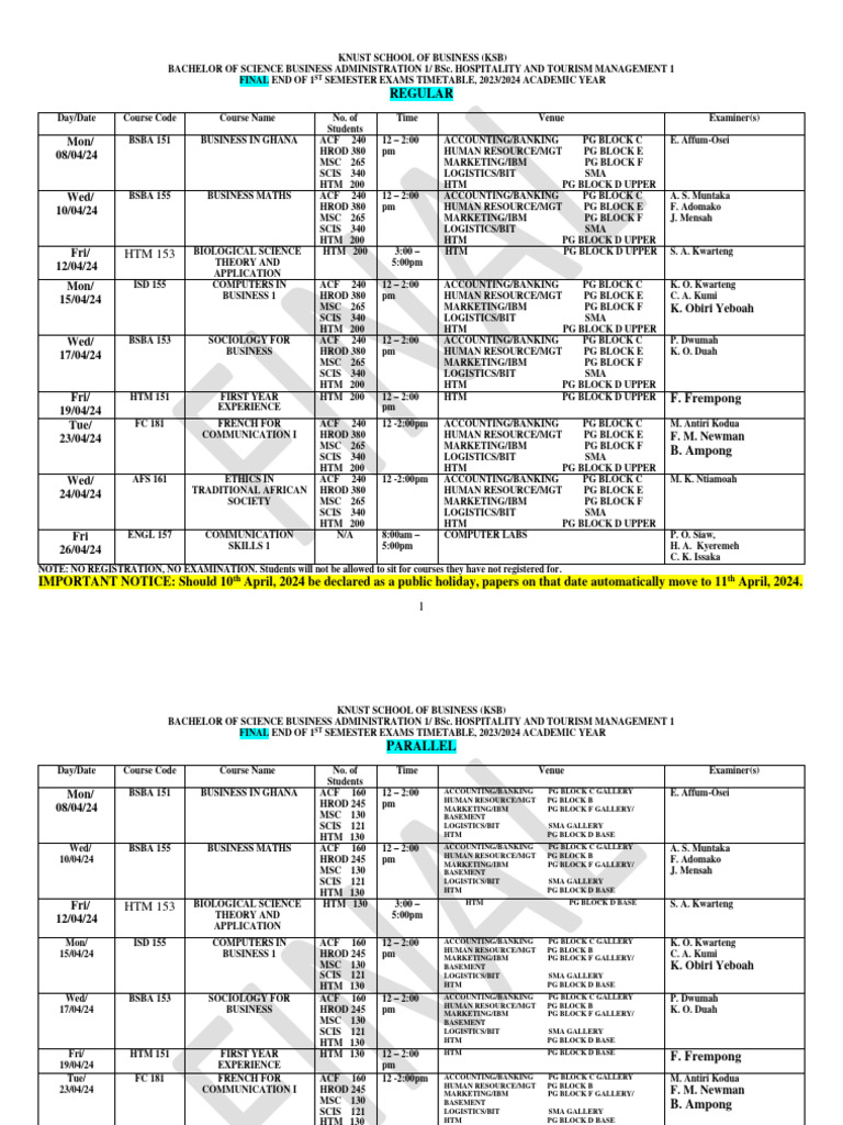 1ST Sem Exam Timetable Ud 2023 24 Final | PDF | Business Process ...