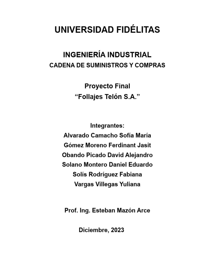 Proyecto final cadena de suministros pdf business cadena de