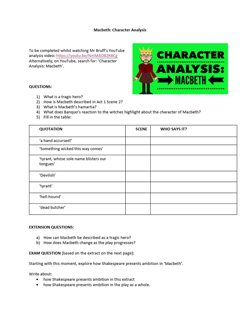 Macbeth Worksheets PDF Macbeth Shakespearean Tragedies