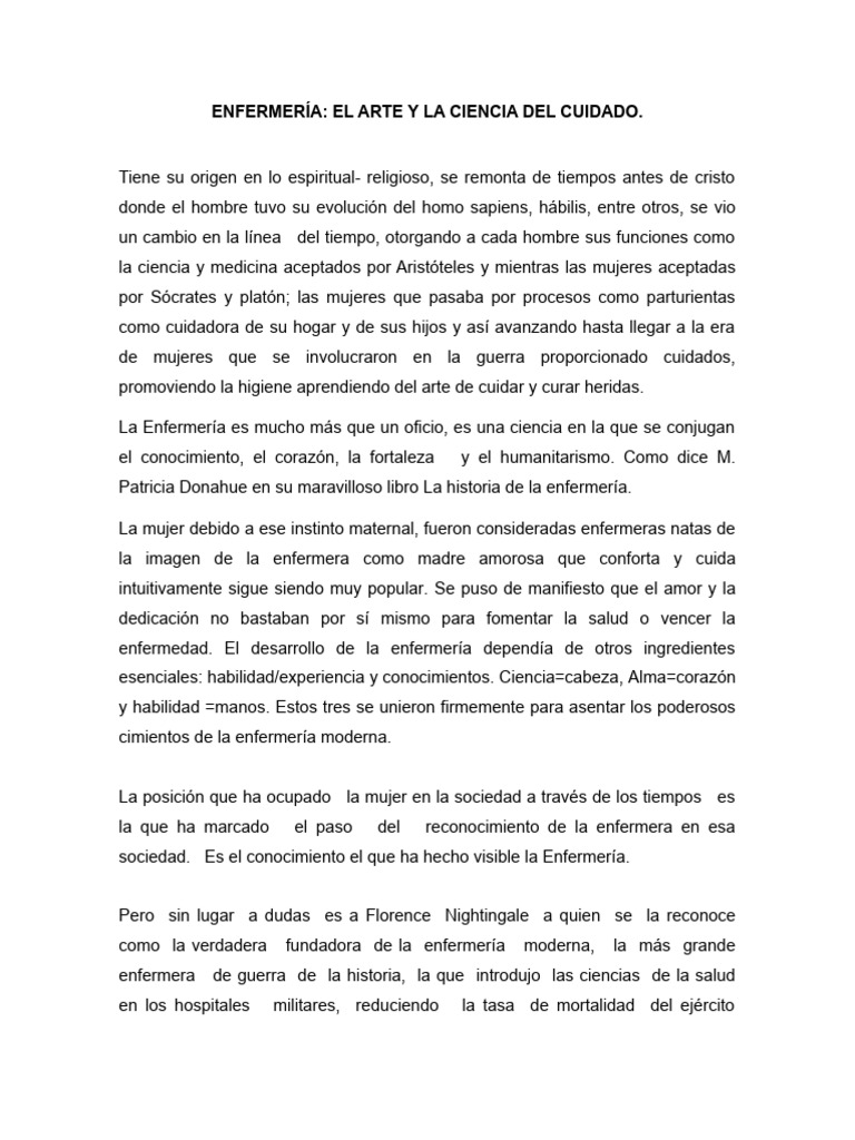 Enfermería: Arte y Ciencia del Cuidado | PDF | Historia