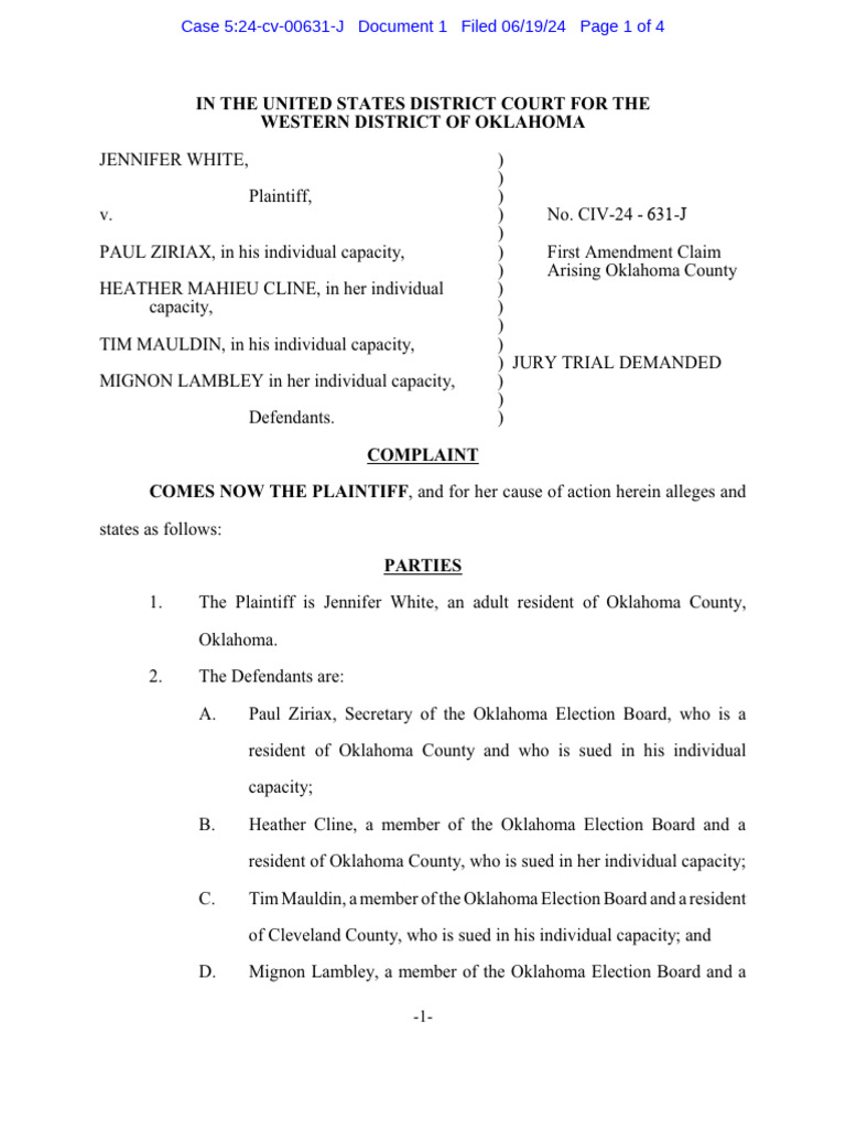 First Amendment Retaliation Case in OK | PDF | Lawsuit | Complaint