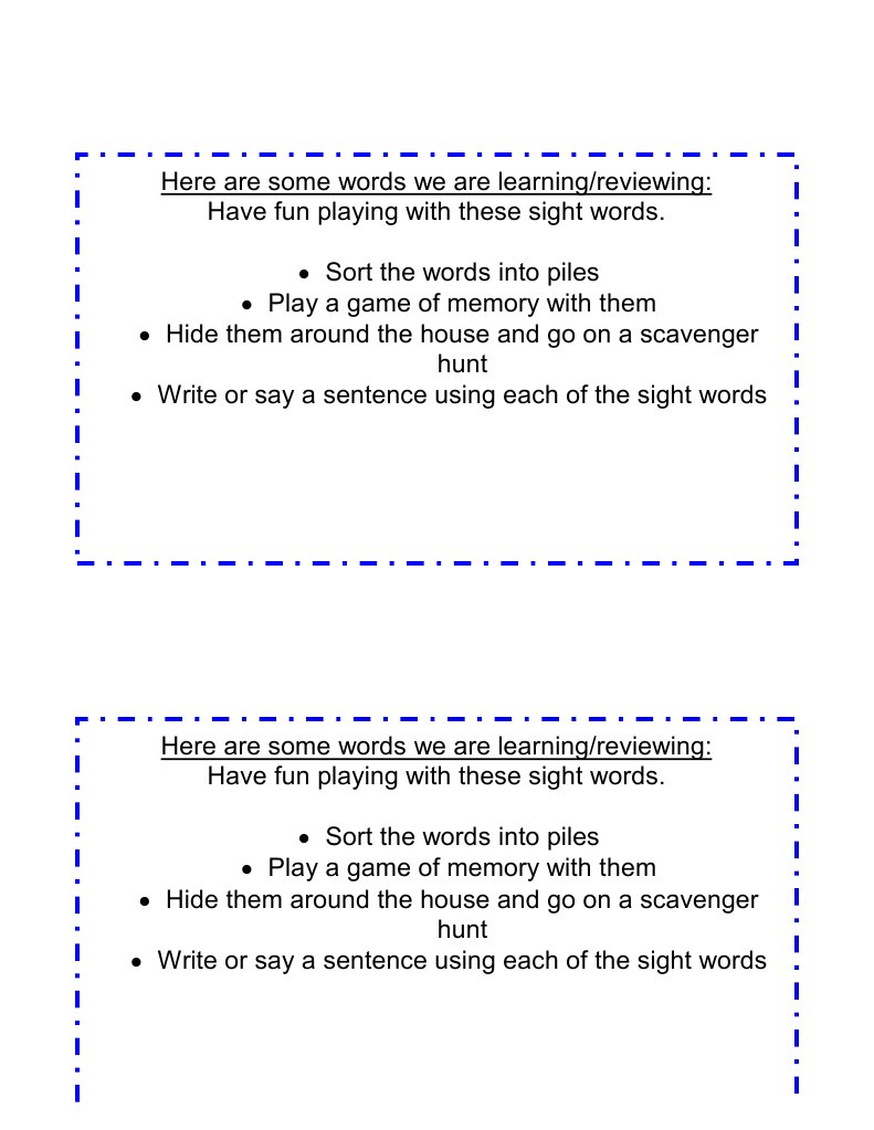 Sight Word Baggy Slips PDF