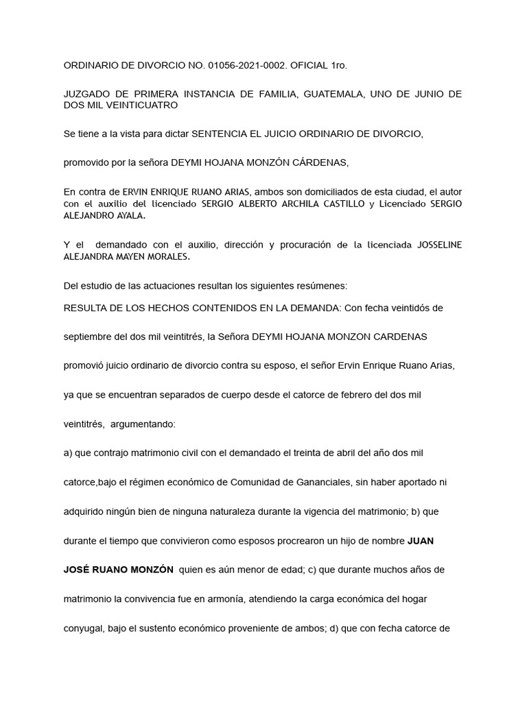 Sentencia de Divorcio | PDF | Divorcio | Pensión alimenticia