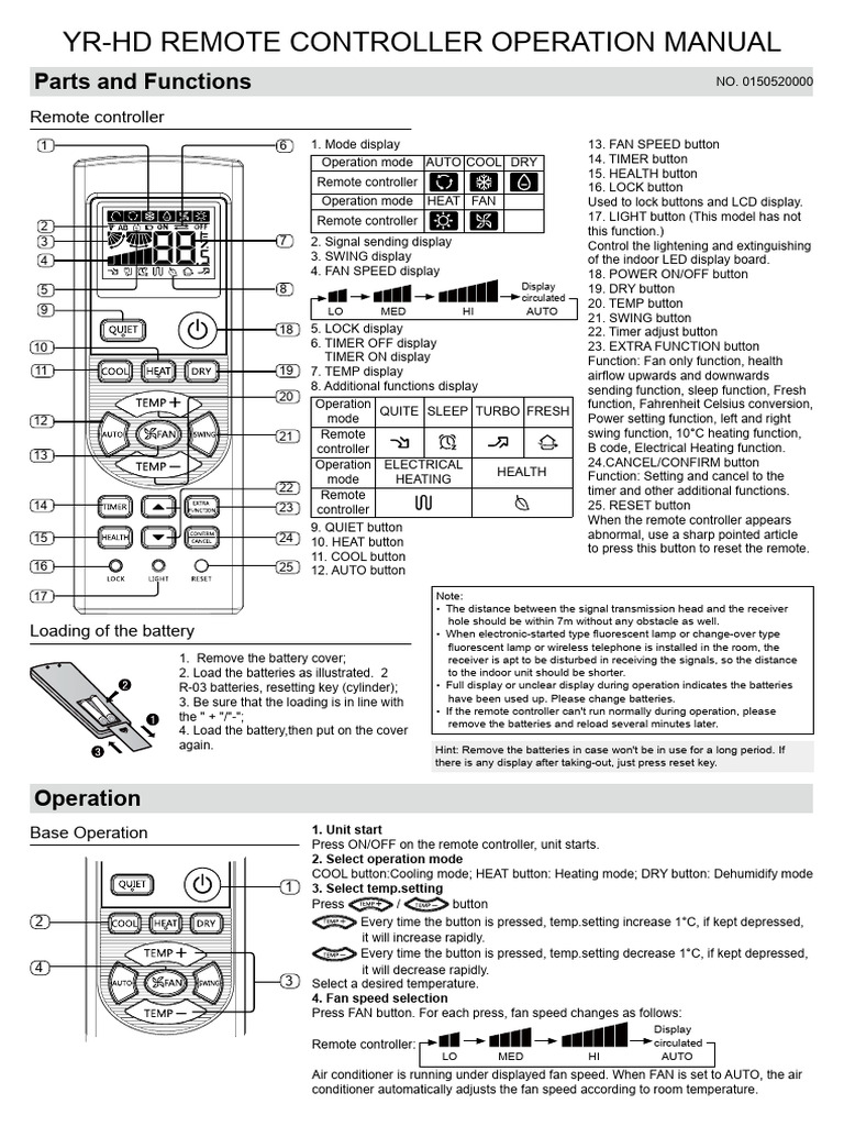 YR-HD Remote Controller Manual | PDF | Air Conditioning | Remote Control