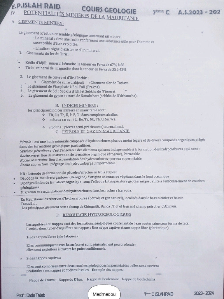 Cours Géologie 7C Islah RaiD | PDF
